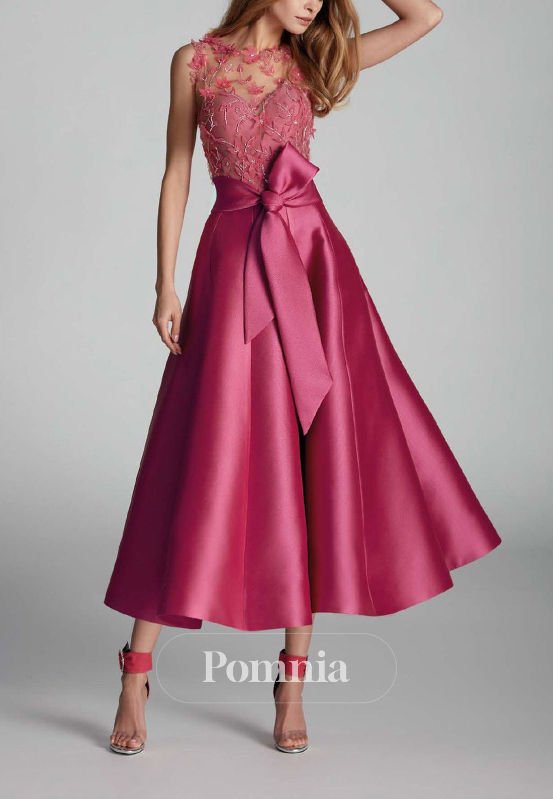 P9195 - A-Line Illusion Neck Appliques Empire-Waist Cocktail Dress Wedding  Guest Dress