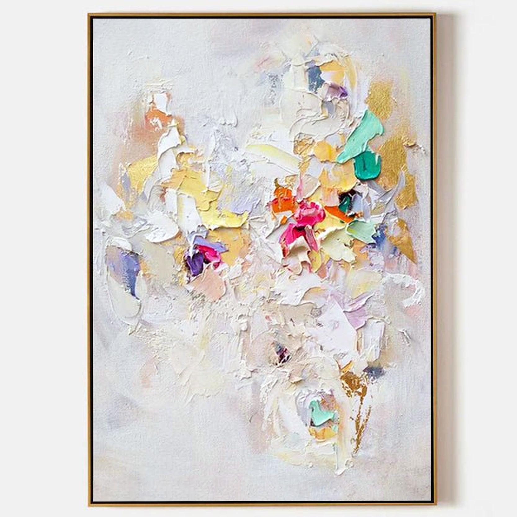 Arabelart White Texture Art, Colorful Yellow Pink and Green, Decorative Wall Art for Living Room Bedroom AR068