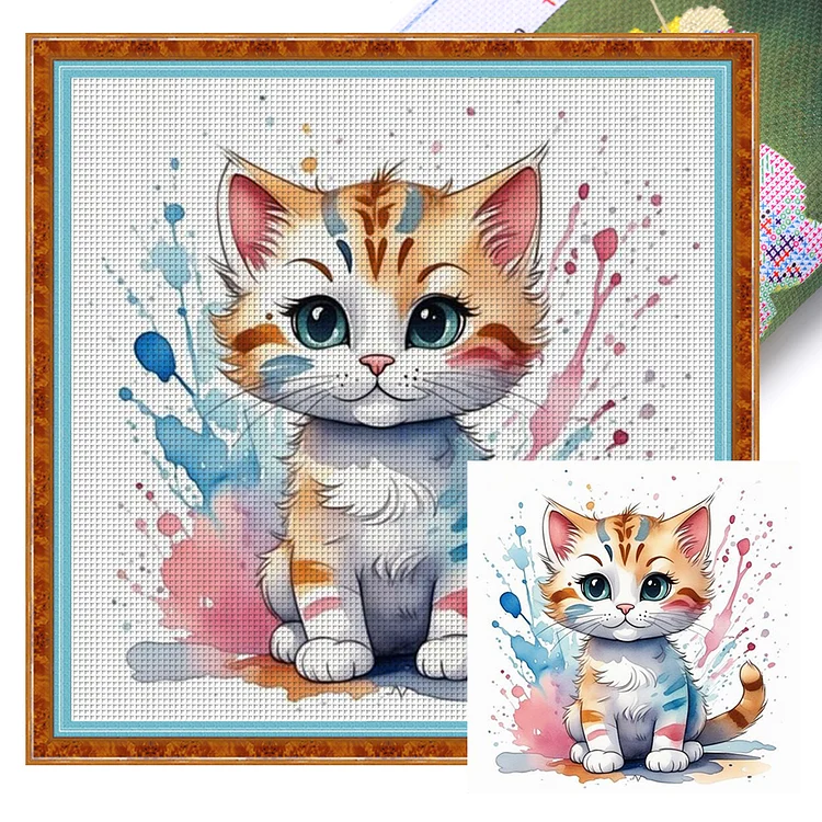 【Huacan Brand】Watercolor Tabby Cat 11CT Stamped Cross Stitch 40*40CM