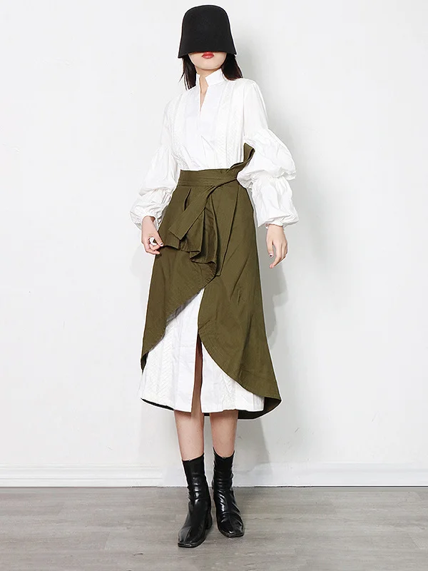 Simple Solid Color Long Shirt Skirt Two-Piece Set
