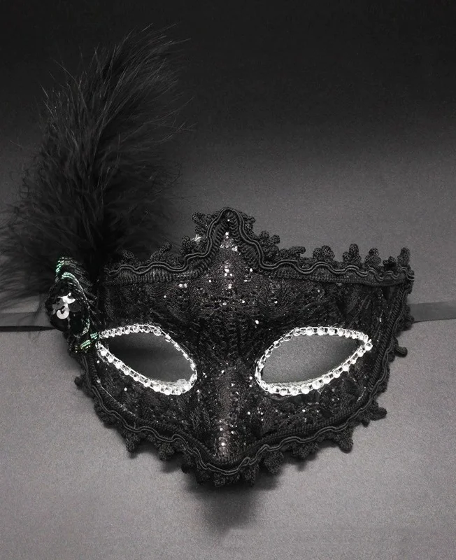Feather Rhinestone Half Face Mask 