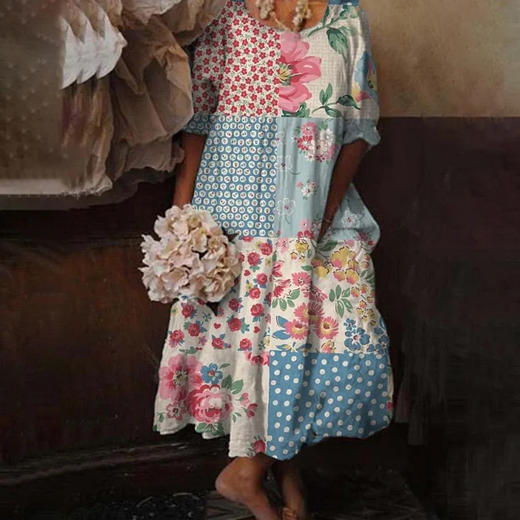 Comstylish Vintage Bohemian Resort Floral Spring Midi Dress