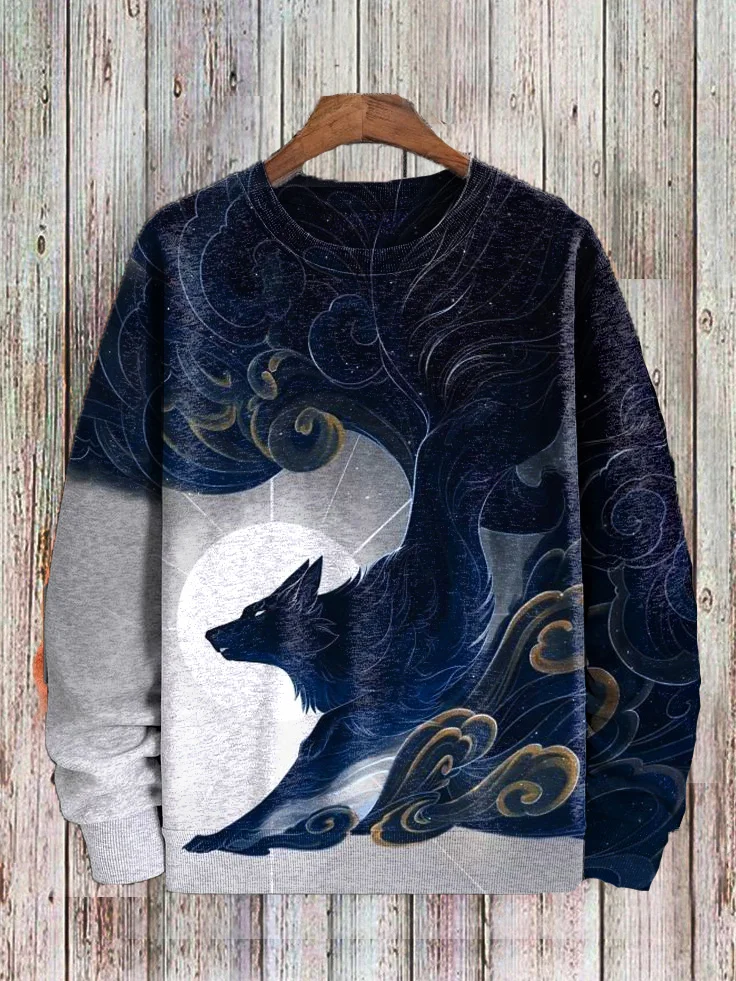 Men's Night Wolf Fantasy Mythical Creature Art Print Sweatshirt