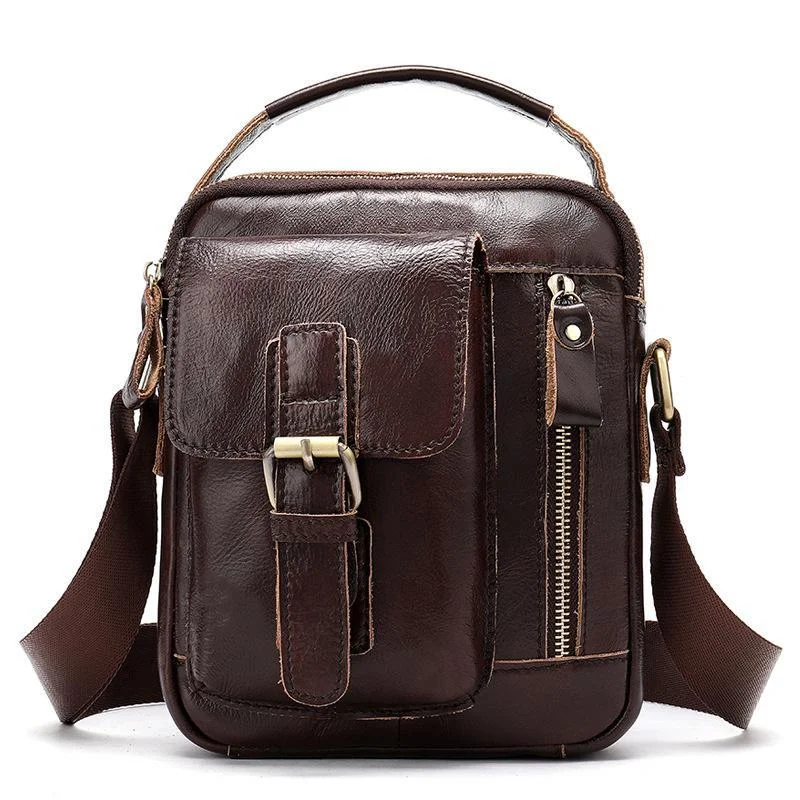 Men's Classic Leather Crossbody Bag Trendy Casual Shoulder Bag