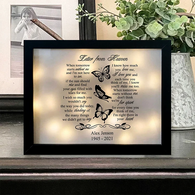 Personalized Butterfly Frame Letter from Heaven Lighted Shadow Box Memorial Gifts