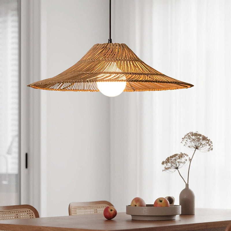 Coastal Rattan Pendant Lights Hat Shade Lamp