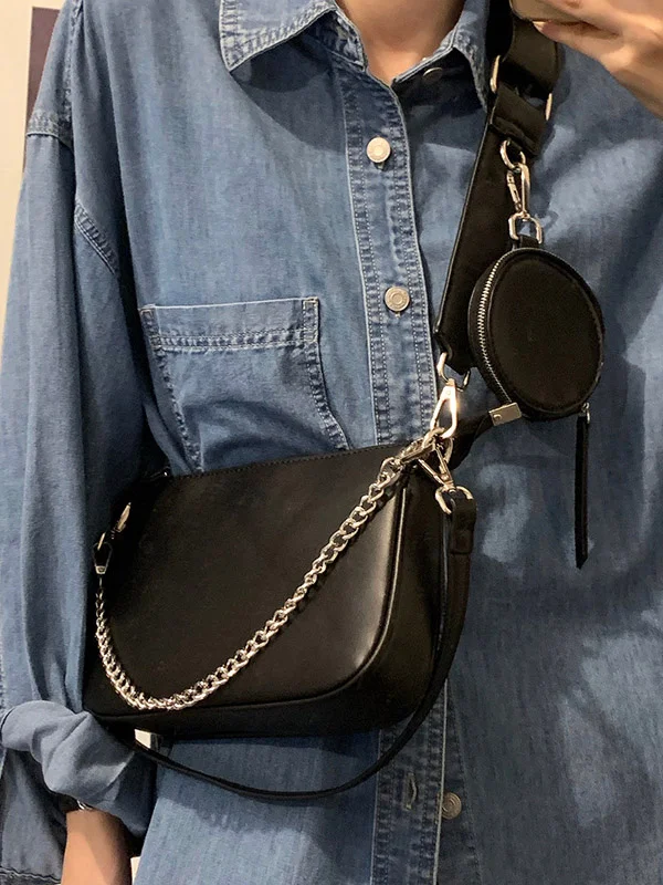 Urban Pure Color Zipper PU Shoulder Bag