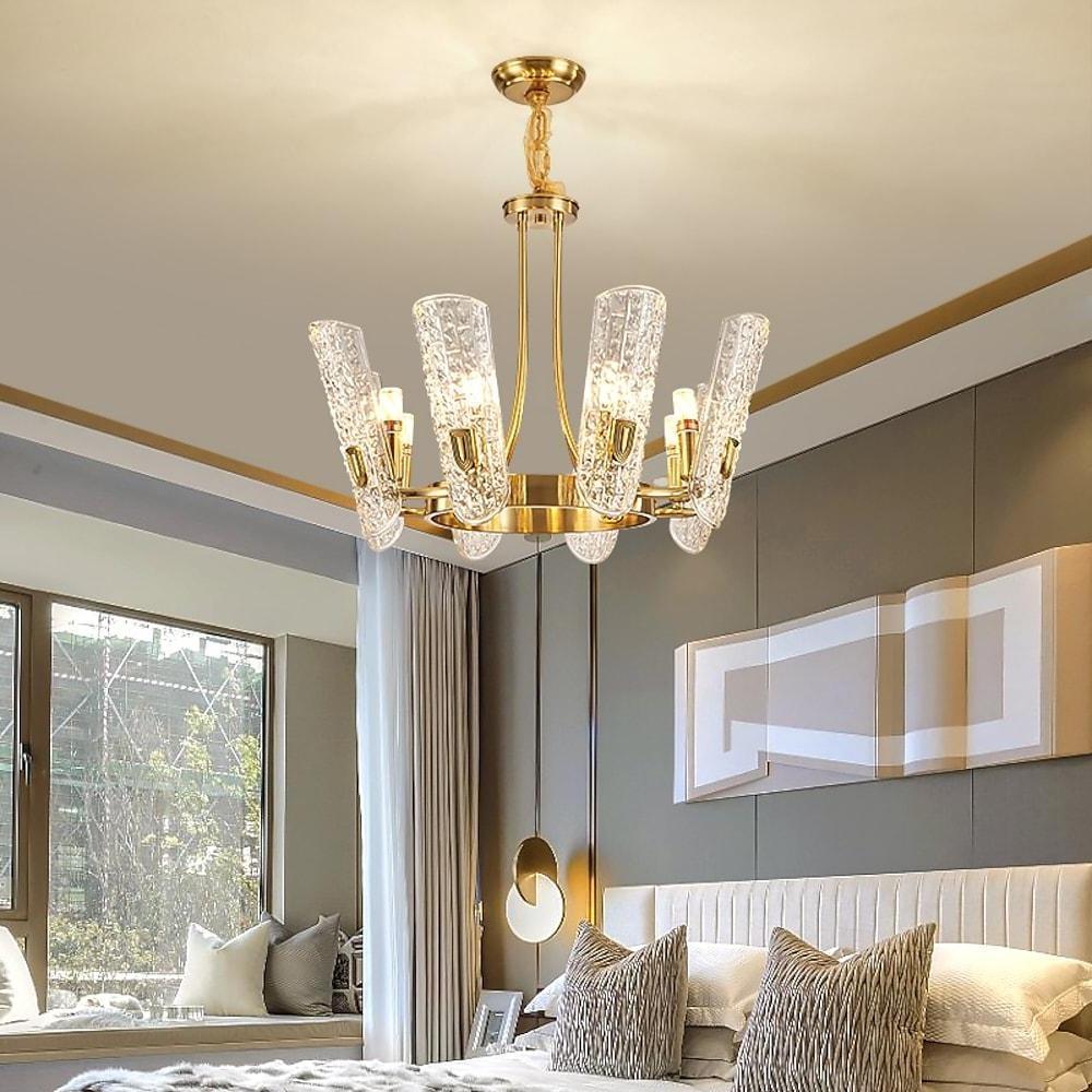 8-light LED Electroplated Metal Glass Gold Classic Chandelier Pendant Lighting
