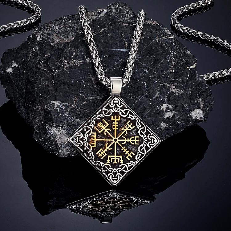 Viking Compass Square Stainless Steel Necklace