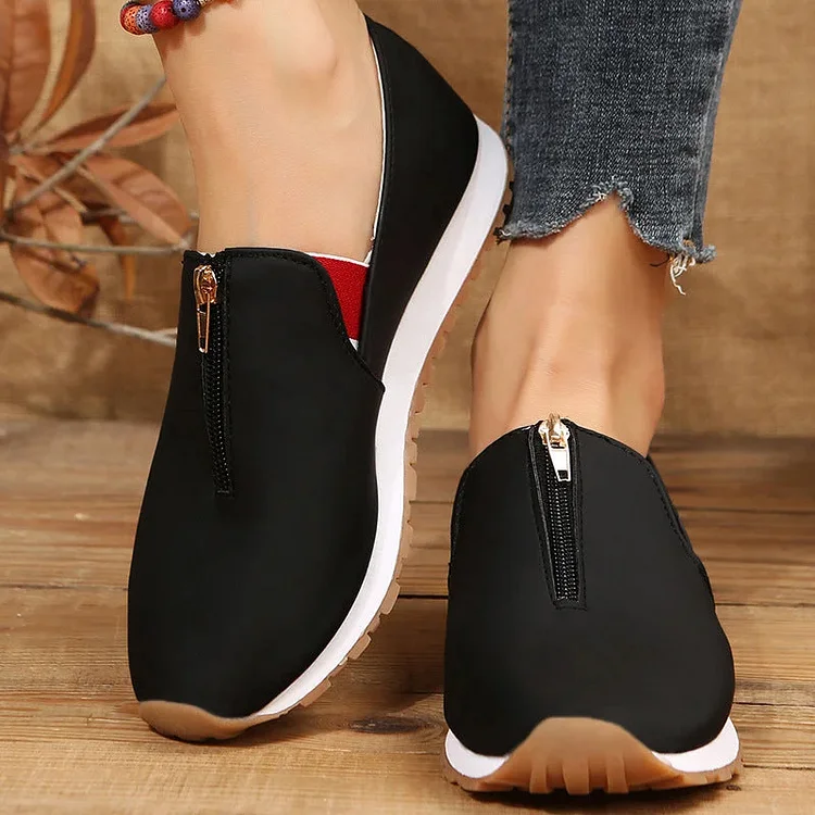 Women Front Zipper Loafer Casual Sneaker Shoes