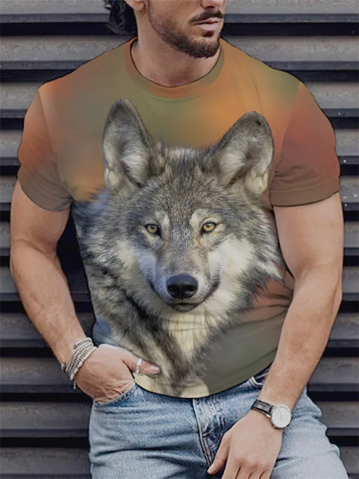 Fashionable Full-color Personalized Printed Wolf Dog Short-sleeved T-shirt Men's Tops S M L XL 2XL 3XL 4XL