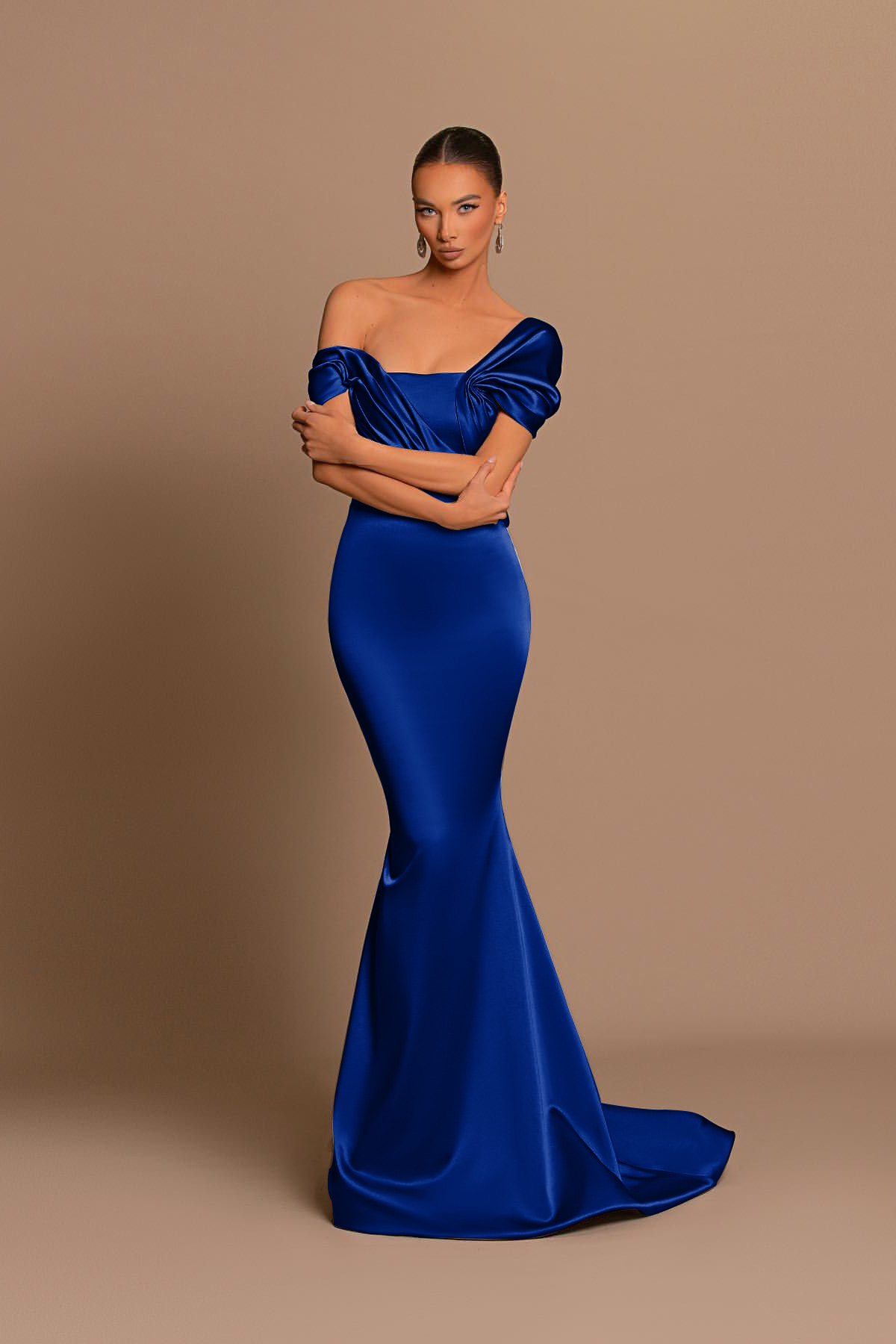 Lvs&Broner Glamorous Gray Off-Tne-Shoulder Mermaid Prom Dress With Split