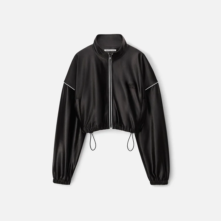 T by Alexander Wang Cropped Track Jacket with Stacked Wang Puff Logo - Black