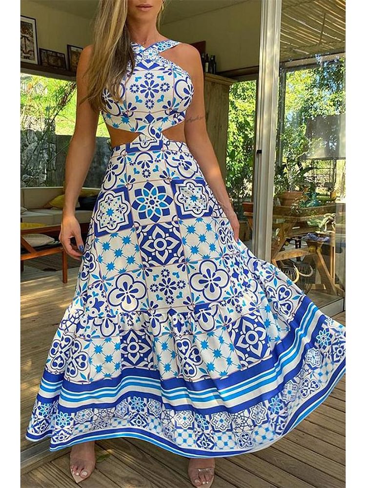 Printed Halter Dress P14215