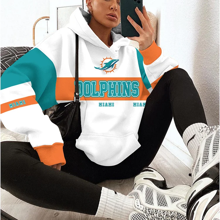 Miami Dolphins Printed Hooded Pocket Pullover Hoodie