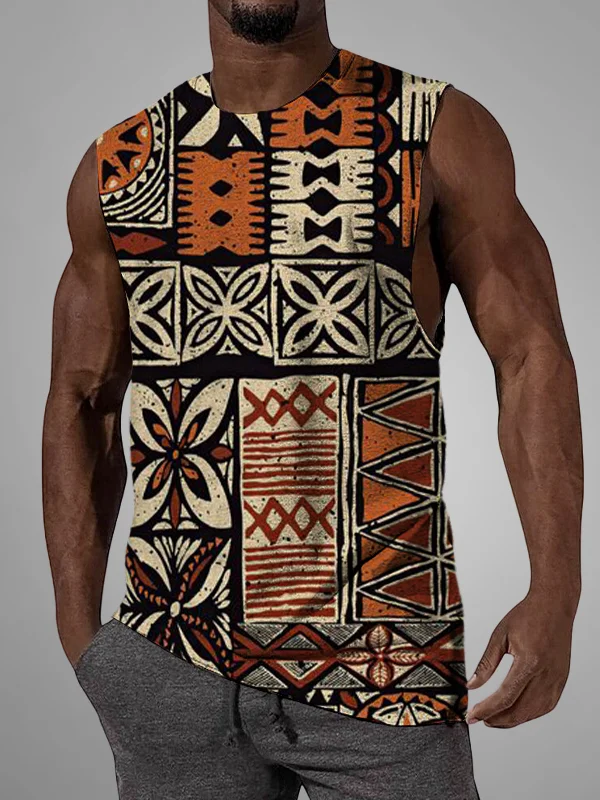 Men's African Traditional Folk Patterns Print Tank Top