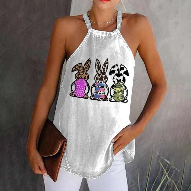 Easter Bunny Print Off-Shoulder Tank Top