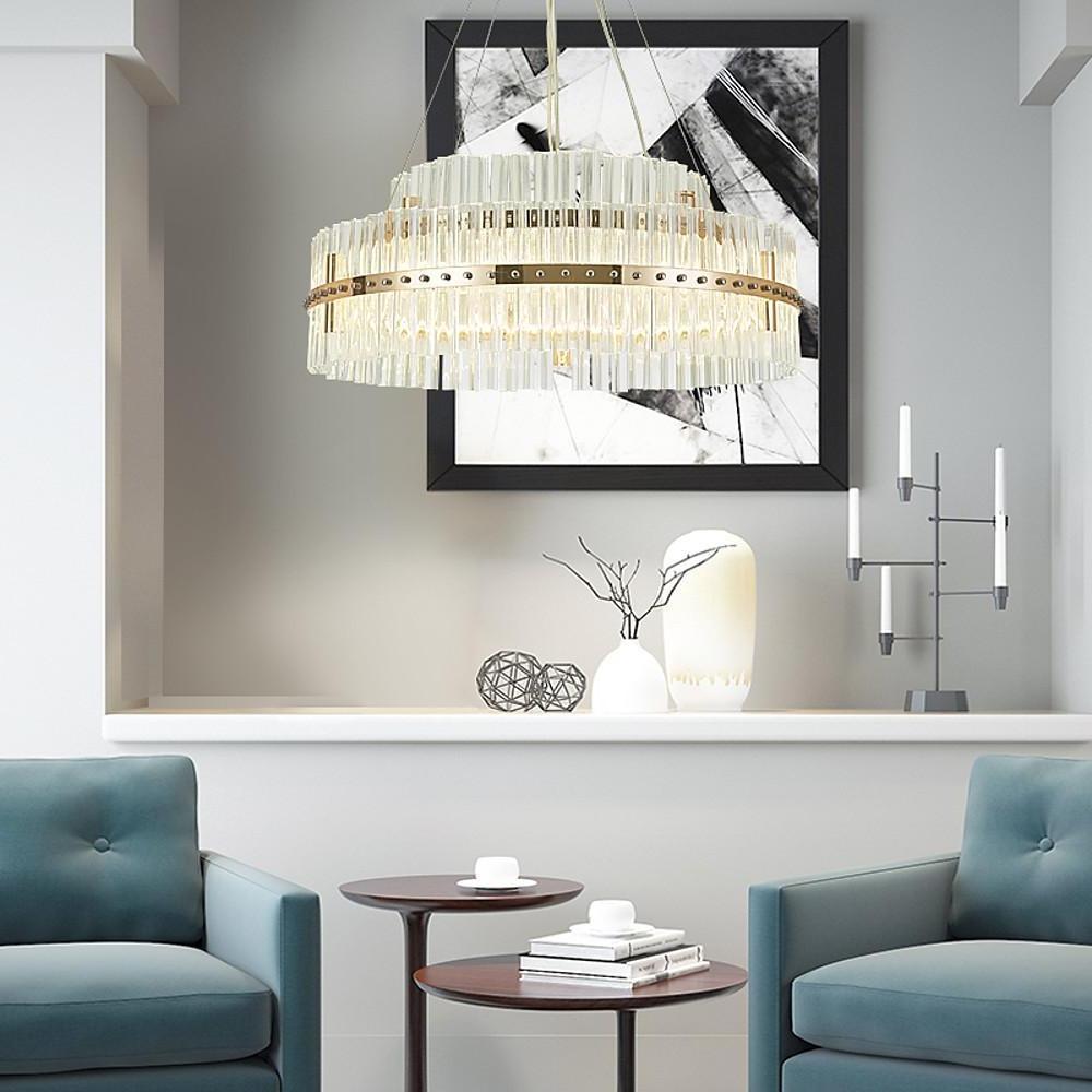 Artistic Circular Crystal Metal LED Adjustable Modern Chandeliers Pendant Light