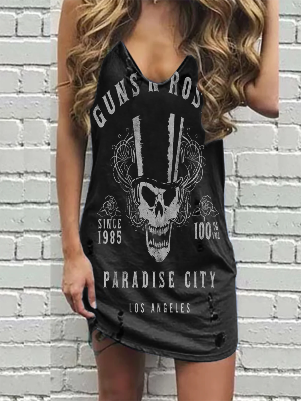Punk skull print sleeveless dress