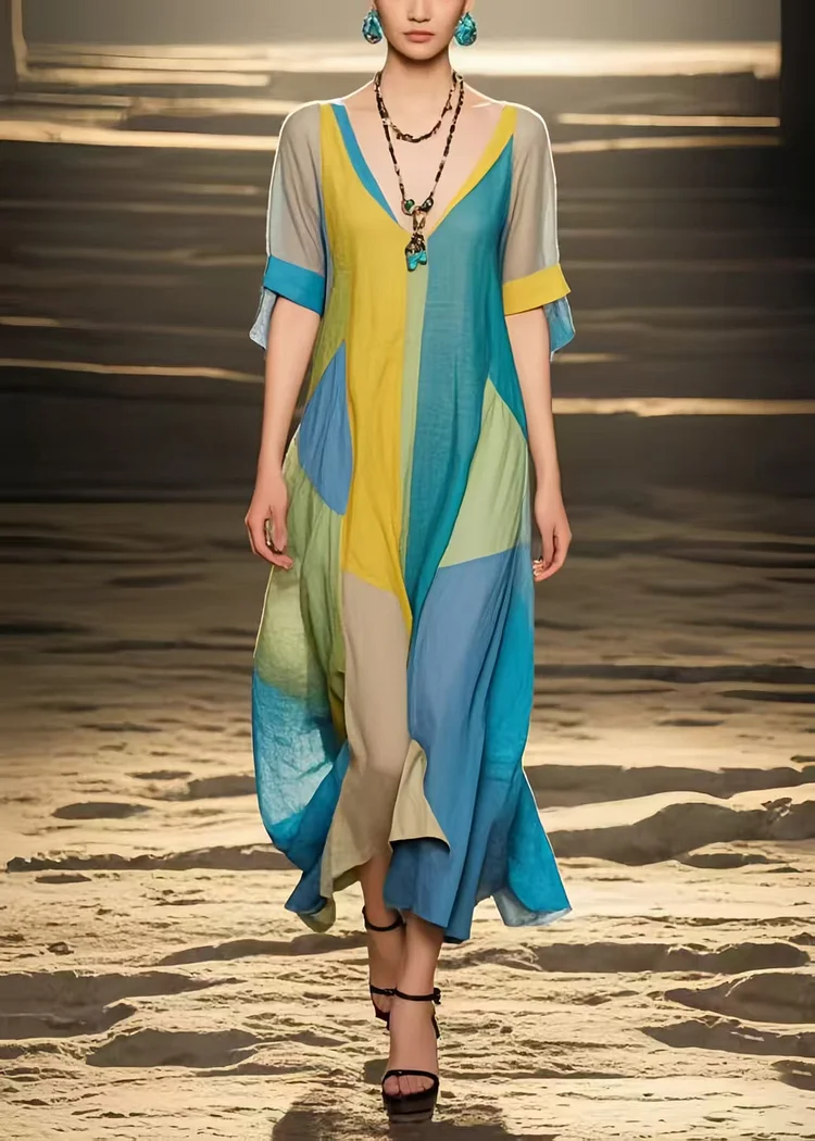 Bohemian Multicolour Applique Asymmetrical Design Cotton Sundress Summer