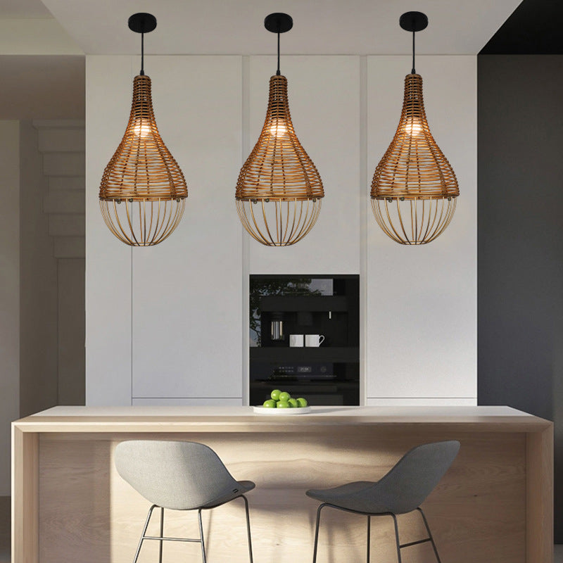 Bamboo Cage Pendant Lights Hollow Shade Retro Style
