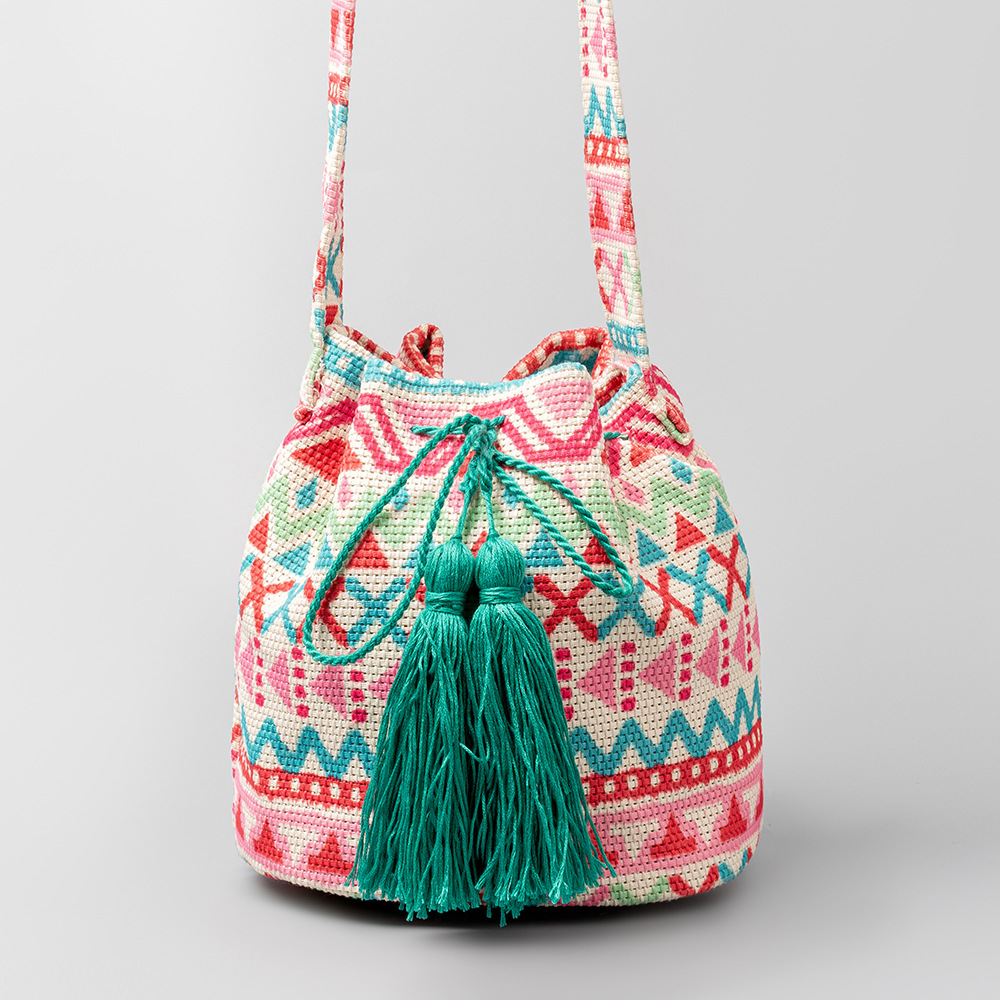 Bohemian Tassels Drawstring Canvas Bucket Bag | ARKGET