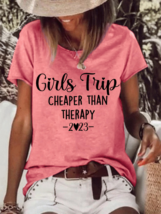Women's Funny Girl Trip 2023 Simple Crew Neck T-Shirt socialshop
