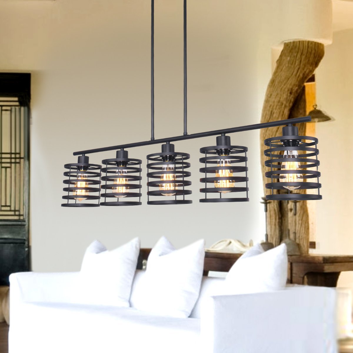 Farmhouse Rustic Cage Hanging Pendant Island Chandelier