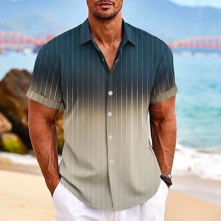 Men's Gradient Striped Pattern Short Sleeve Outdoor Shirt