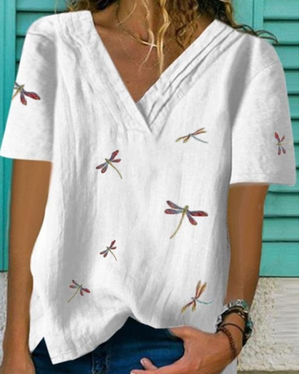 Fashion V-Neck Irregular Loose Solid Color T-Shirts