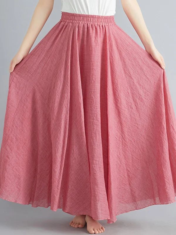 Women Elastic Waist Solid Color Casual Skirt