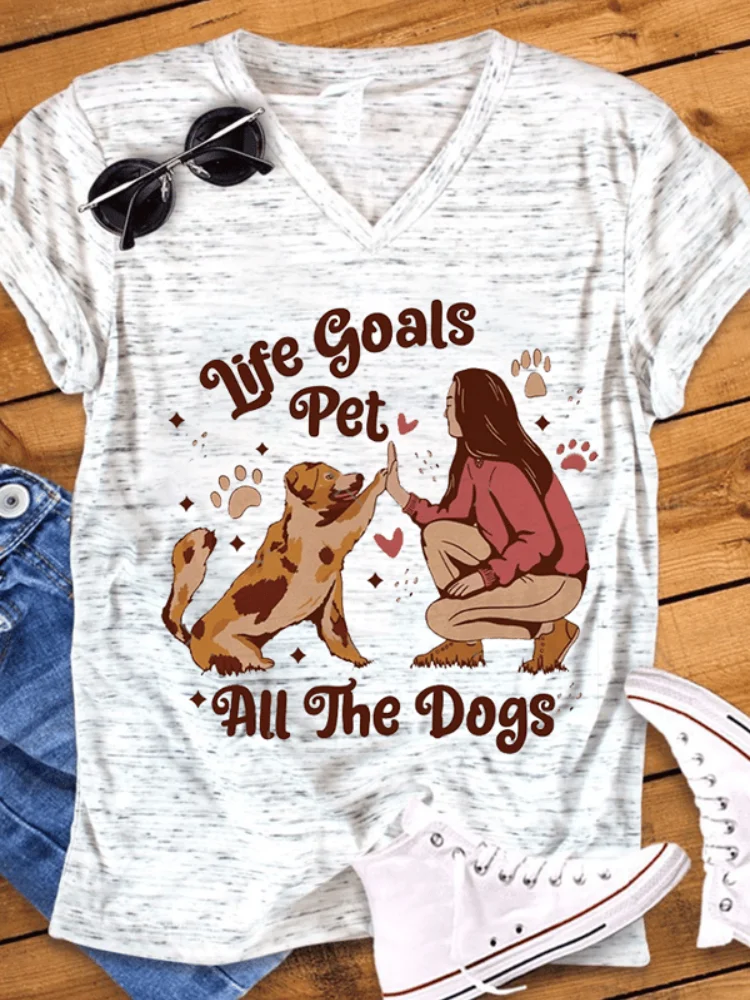 High Five Dog And Letters Print Casual T Shirt