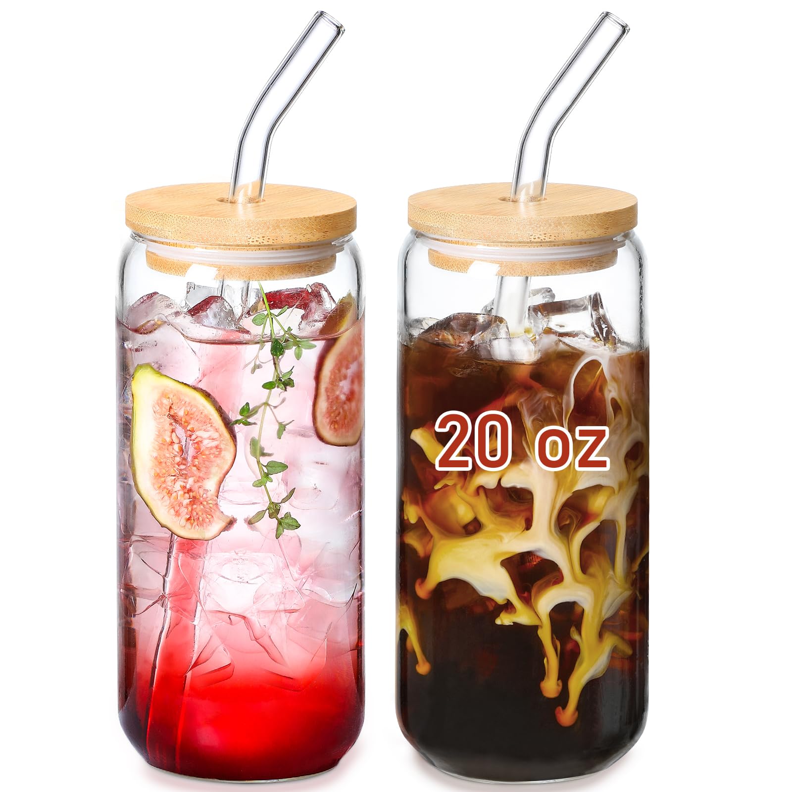 16 oz glass can cup 16oz Glass Can with Bamboo Lid and Glass Straw main image 0