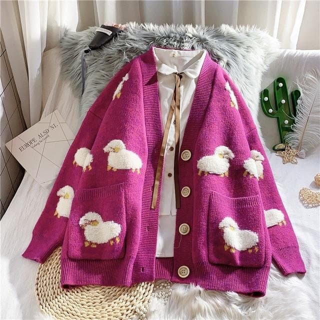 Fashion Sheep Motifs Cardigans V-neck Coat SP15406