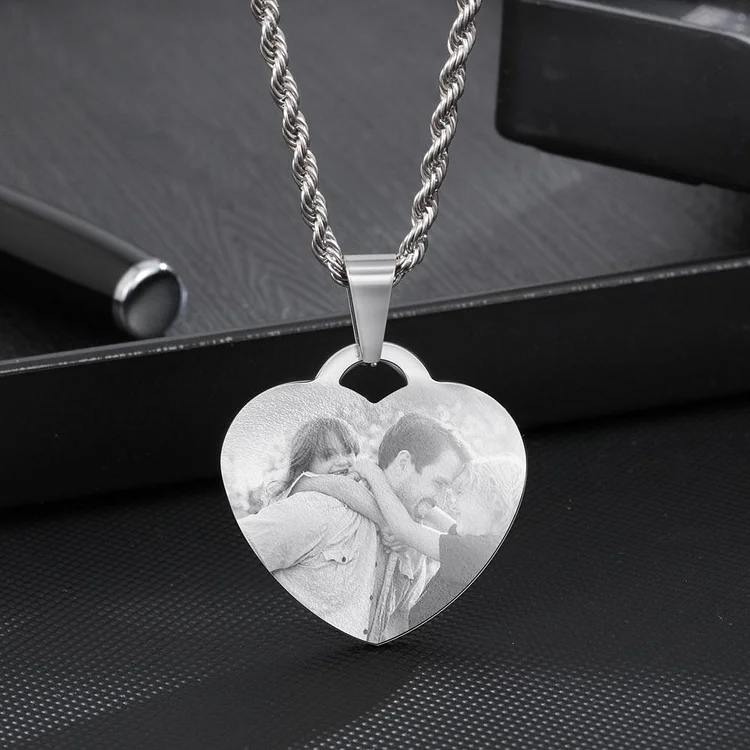 Personalized Photo Engraved Necklace Heart Design Pendant
