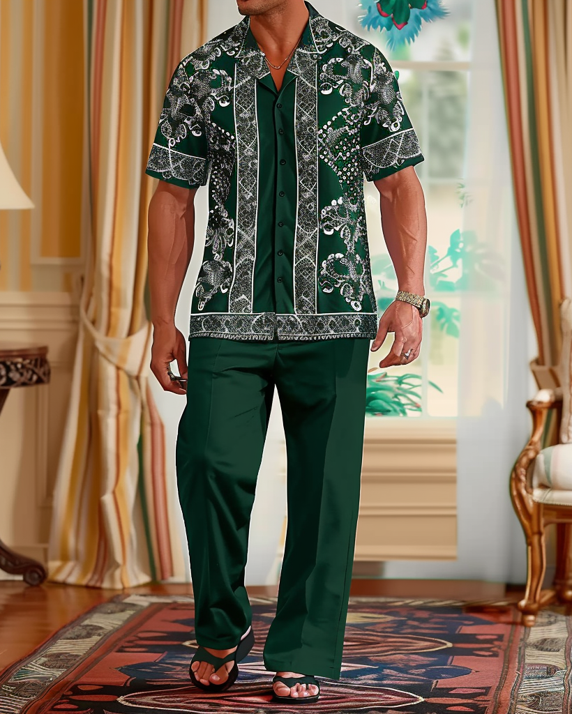 Men's Gorgeous Ethnic Floral Pattern Walking Suit 008