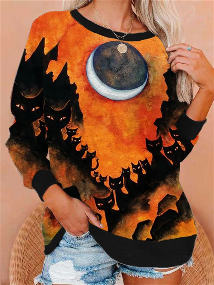 Vefave Halloween Black Cats In The Valley Sweatshirt