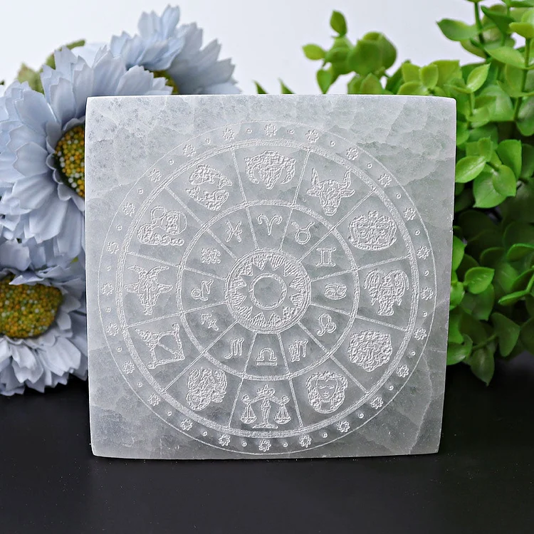 3.8" Square Selenite Coaster with Printing Crystal