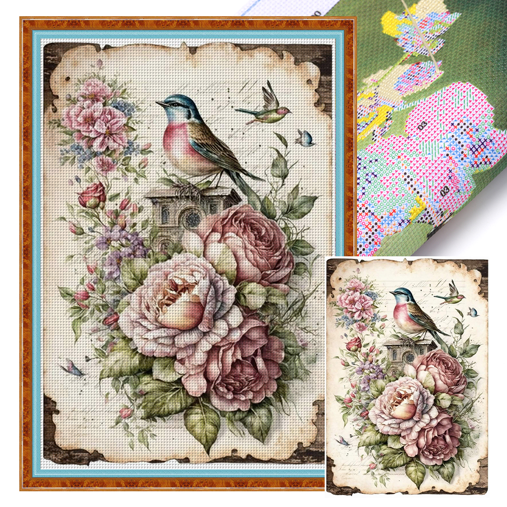 Retro Poster - Bird And Peony Cage 11CT(40*60CM) Stamped Cross Stitch