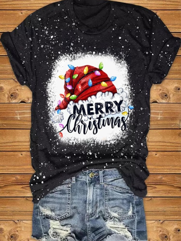 Christmas Lights Hat Print Tie Dye T Shirt