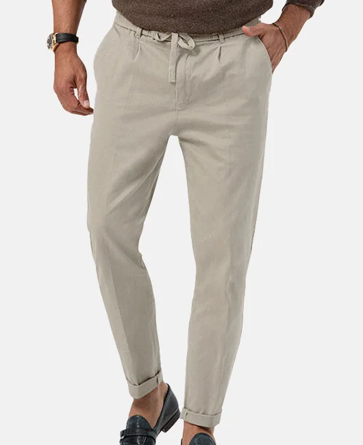 Business Casual Linen Pockets Lace Up Pant 