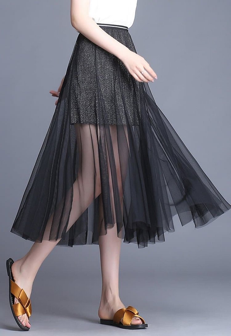 Black/Grey/Beige Sweet Shining Tulle Skirt SP1812553