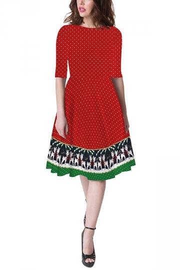Dot Print Christmas Reindeer Dress Red - Shop Trendy Women's Clothing | LoverChic