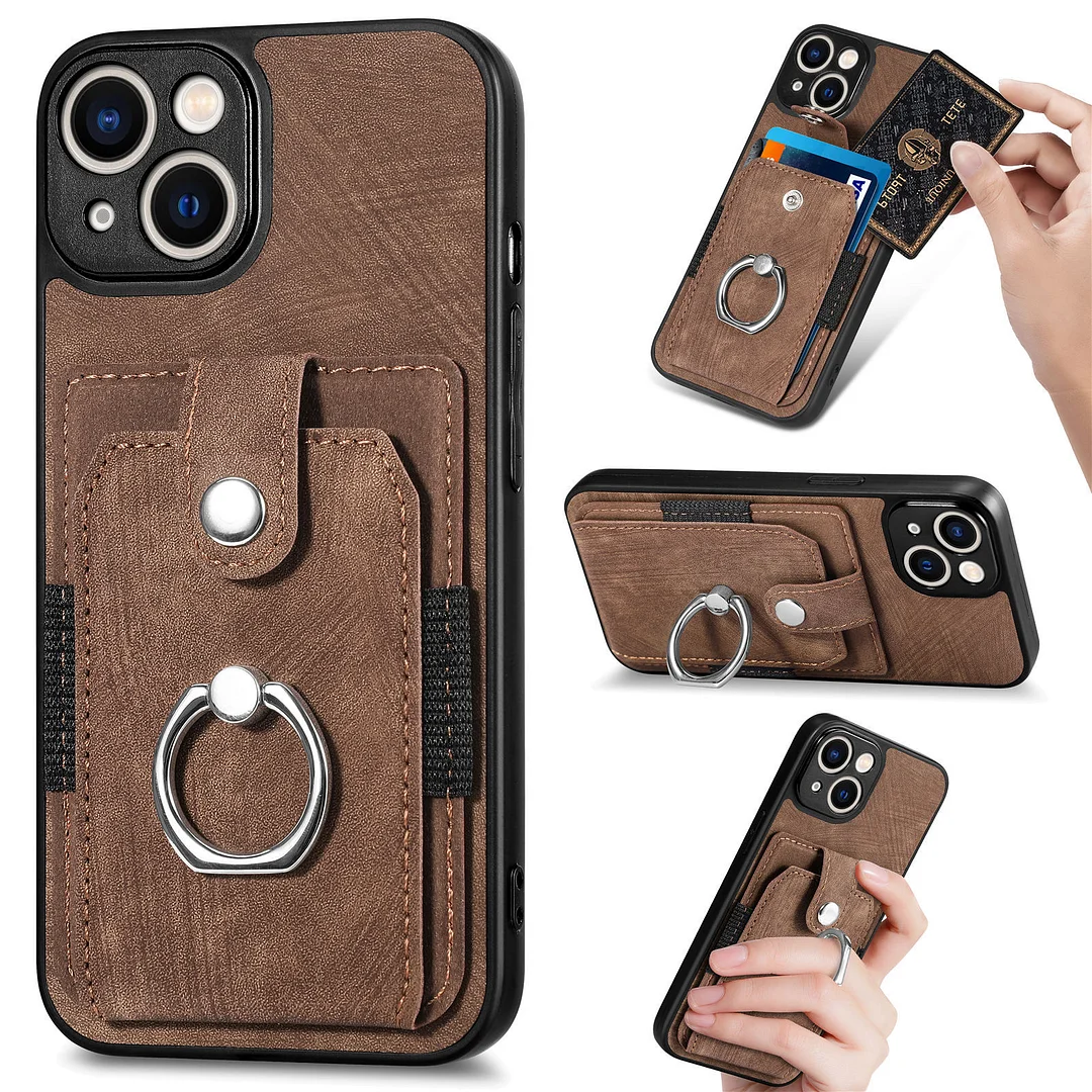 Retro Leather Phone Case With Elastic Cards Wallet,Finger Ring And Kickstand For Galaxy S22/S22+/S22 Ultra/S23/S23+/S23 Ultra