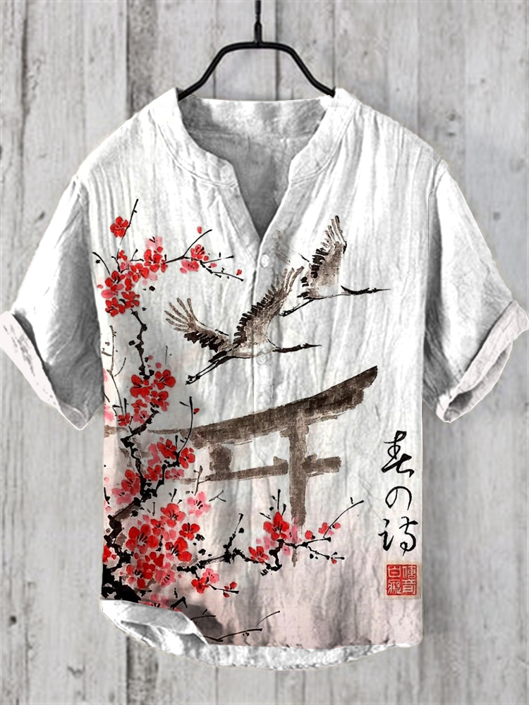 Small Love Shirt - Cranes on Lemon Yellow Japanese Print