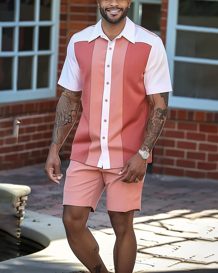 Men's Casual Hawaiian Vacation Short Sleeve Shirt Set 004