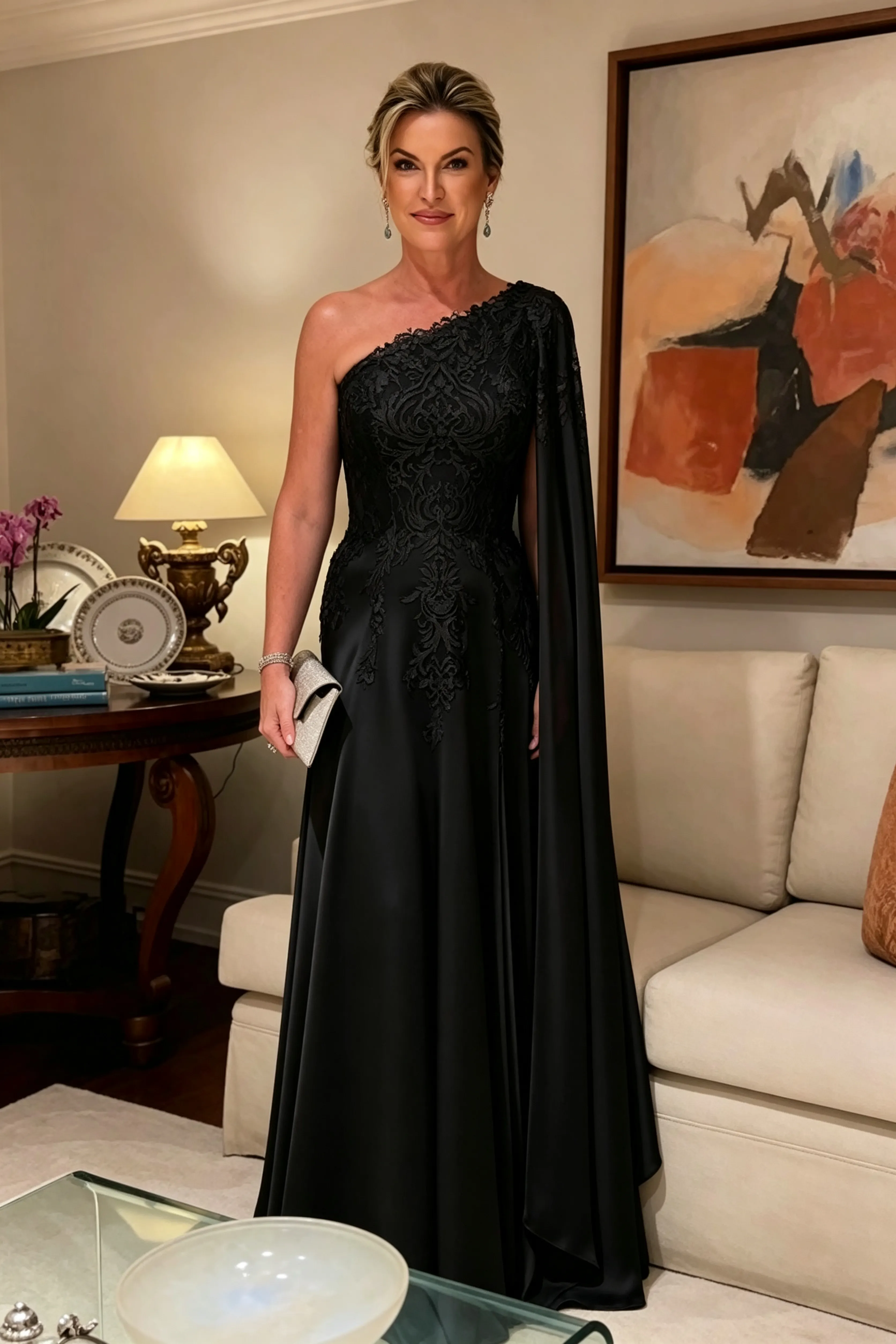 Daisda Chiffon Sleeveless One Shoulder Long A-Line Mother Of The Bride Dress With Aplliques