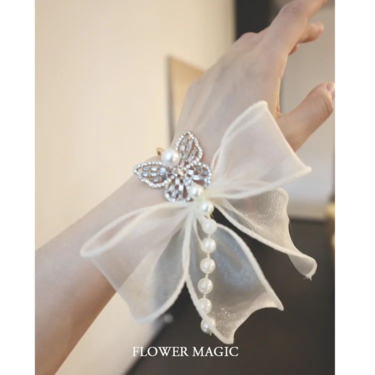 N3 beautiful fairy high-end small clear butterfly rhinestone bracelet bride and bridesmaid wedding companion gift wrist flower 花之魔法 ldooo