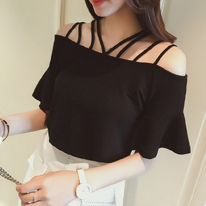 Black/White Off-Shoulder Summer Shirt SP179451