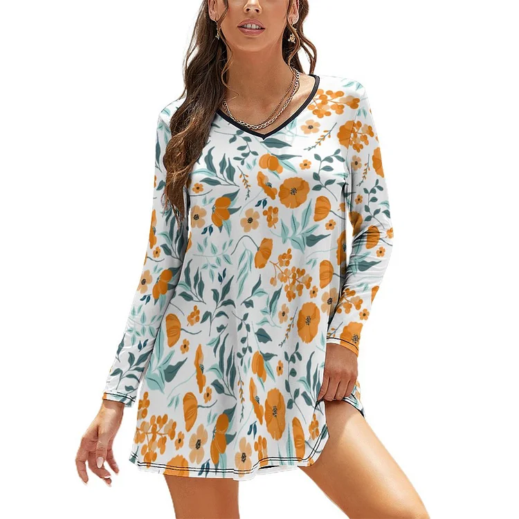 Personalized Women's Crew Neck Long Sleeve Relaxed Fit Pullover Mini Dresses